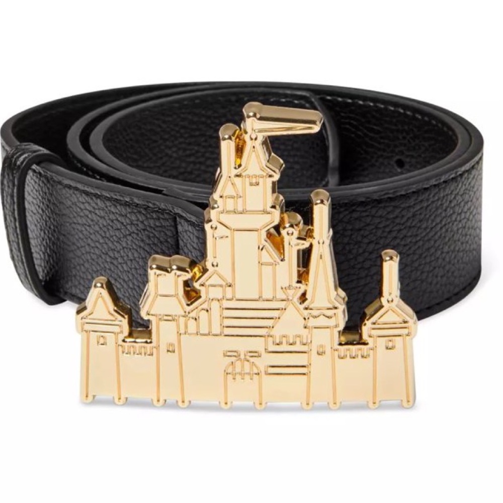 NWT Disney Parks Metal Fantasyland Castle Buckle Black Simulated Leather